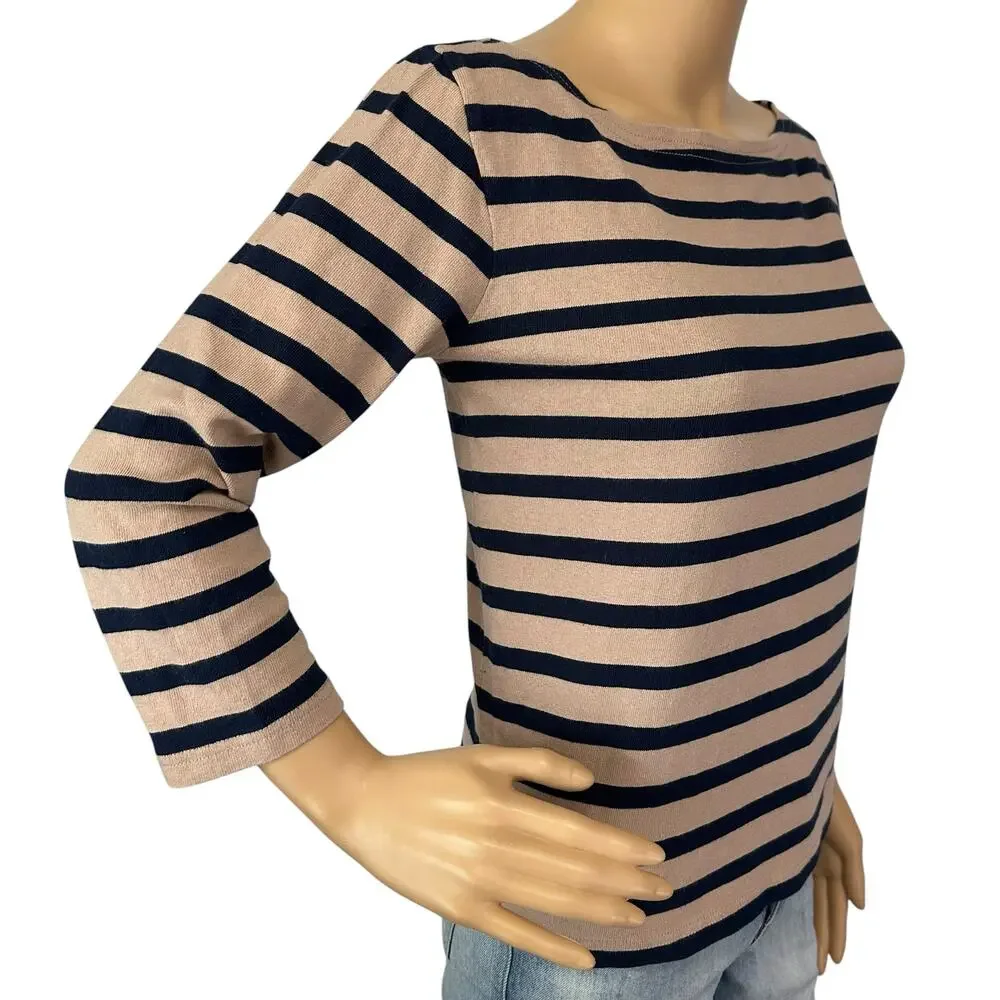 J. Crew Classic Mariner Cloth Boatneck T-Shirt in Stripe Tan H6778 Size XXS